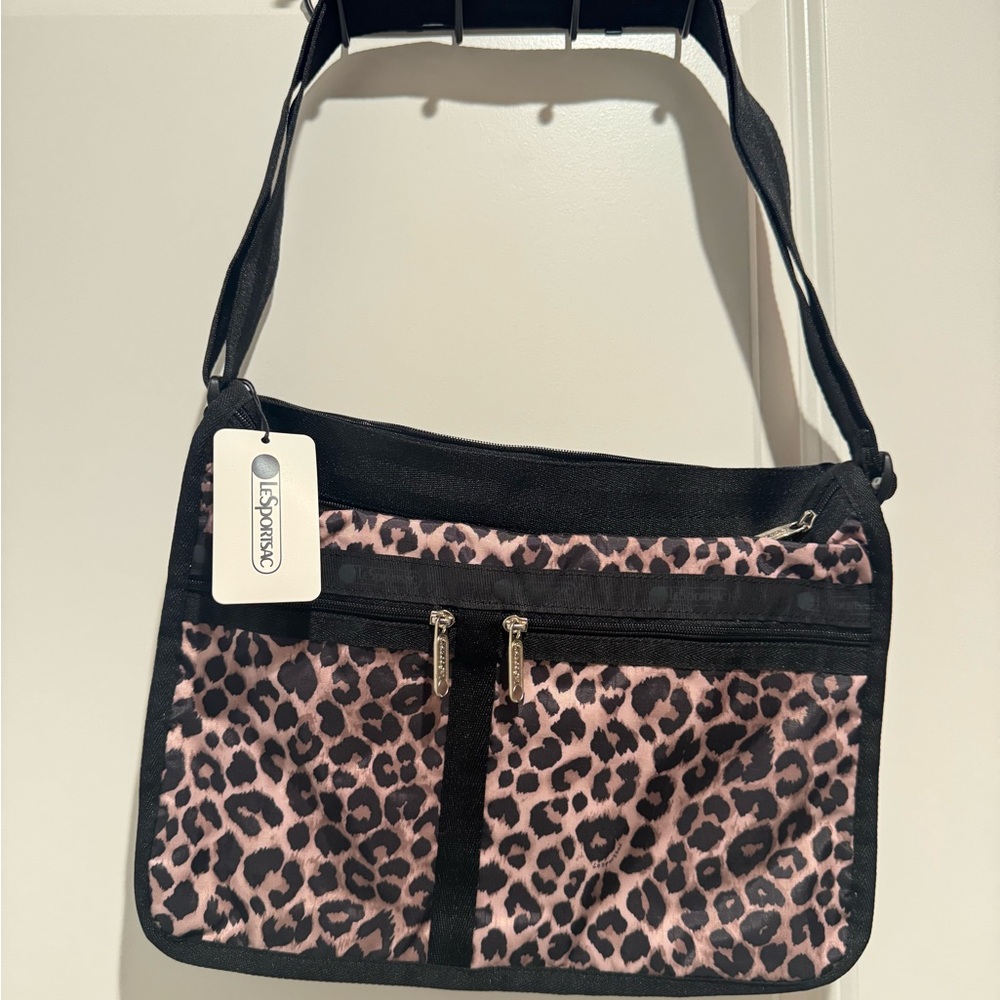 Kipling Black and Pink Leopard Shoulder Bag